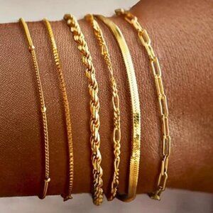 6 Piece Set Gold Bracelets